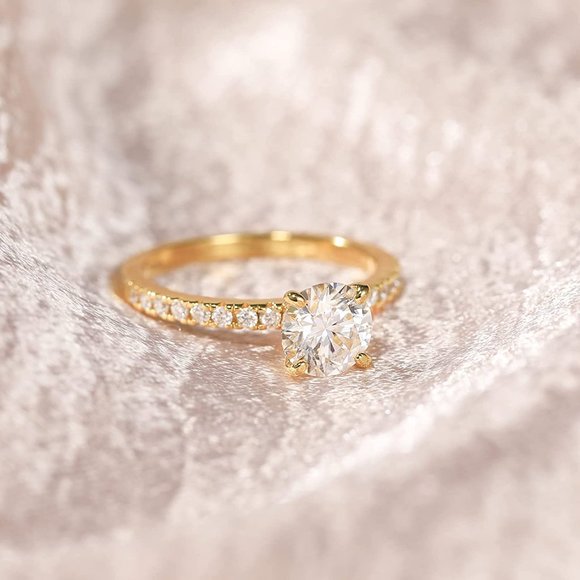 Cubic Zirconia/Stirling Silver Gold Engagement Ring Size 6.5 - Picture 4 of 10